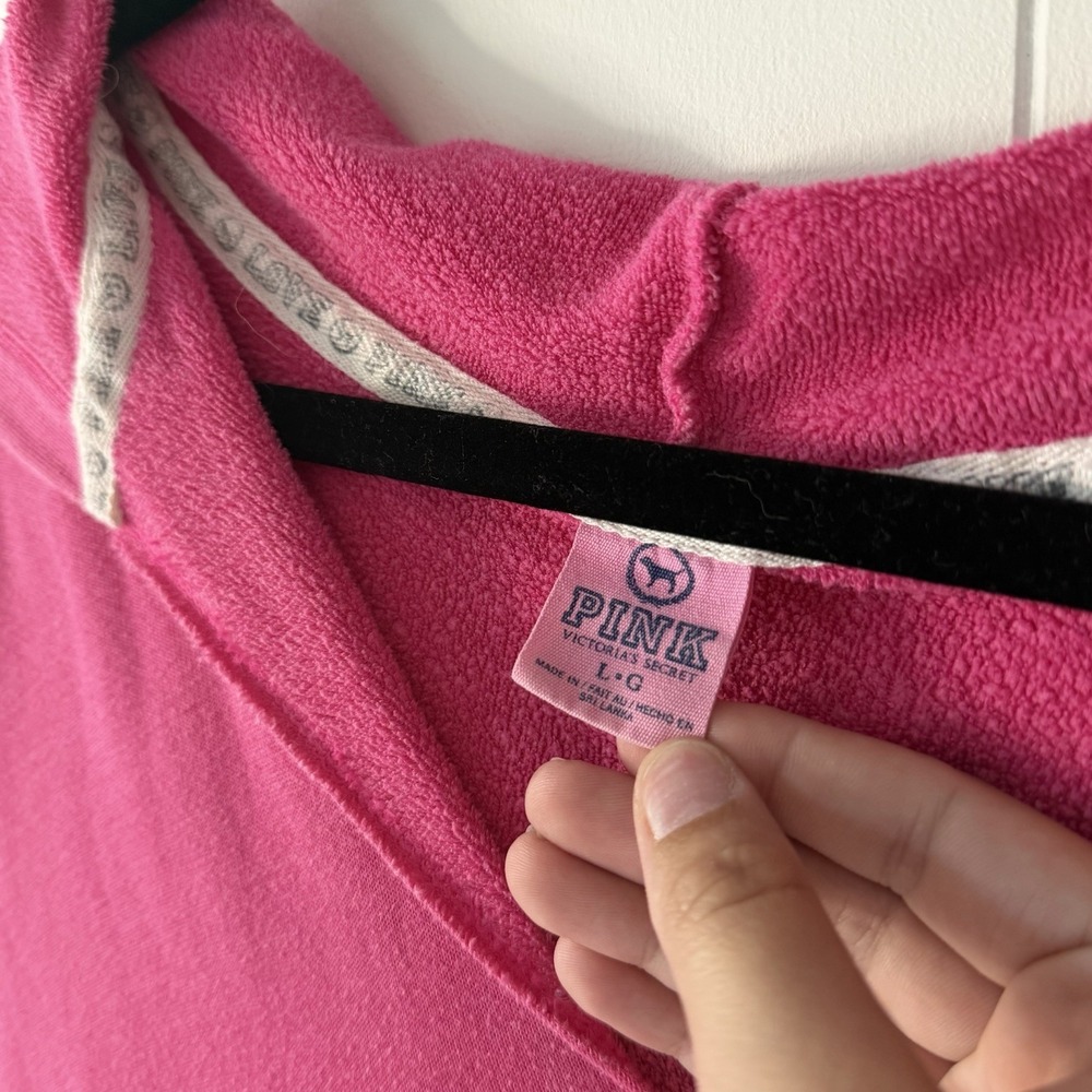 Vintage Y2K Victoria's Secret Love PINK Pullover Hoodie Dog Logo Dark Pink Lg - Picture 3 of 10